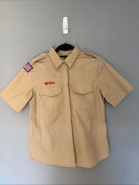 Official Scouts BSA Women's Tan Outdoor Hiking LeaderUniform Vented Shirt Medium